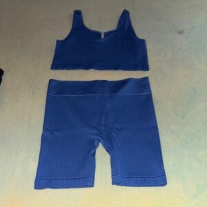 Blue Ribbed Crop Top and Shorts Set NWOT